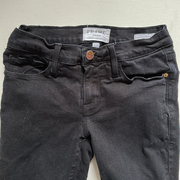 FRAME Le Skinny de Jeanne black jeans with raw jagged hems size 24 - Picture 6 of 11